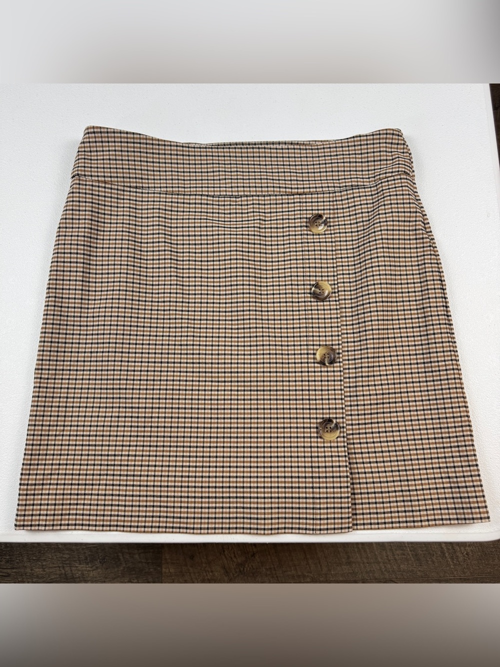 Elliott Lauren Skirt‎ Womens 10 Brown Beige Black Stretch Button Detail